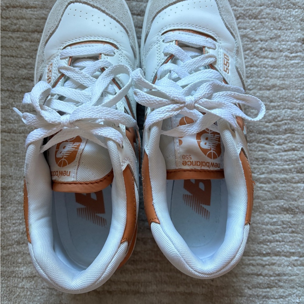 New Balance 550 White and Orange Sneakers - Picture 3 of 5
